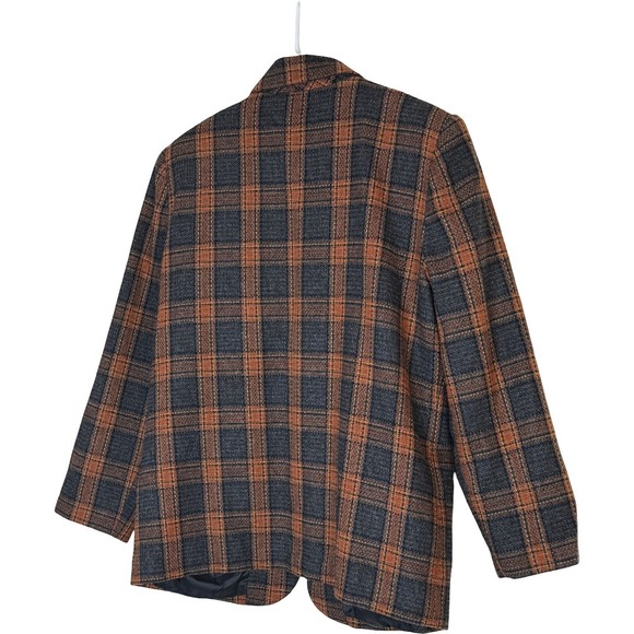 Sag Harbor Petite Vintage 90s Wool Blend Plaid Blazer Orange Brown Grey Size 10P - Picture 11 of 13